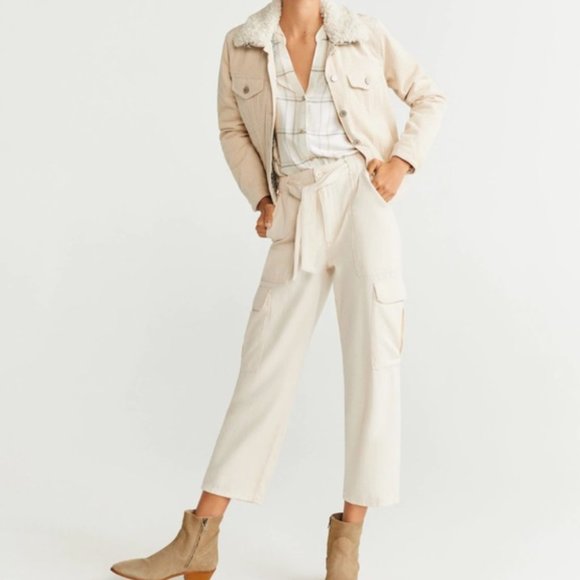 MANGO CARPENTER CARGO RELAXED TIE FRONT PANTS -- MNG DENIM - Picture 1 of 14